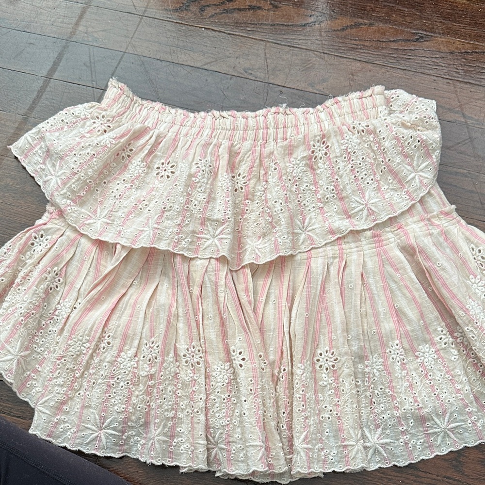 LoveShackFancy Pink and White Floral Mini Skirt